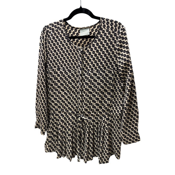 Maeve Tops - Maeve Anthropologie Black Cream Geometric Peplum Button Front Blouse Small